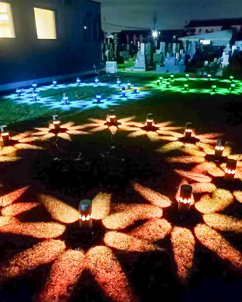あんじんの灯　励声山大法寺 (愛西市) 、ライトアップ、9月の夏の花、愛知県愛西市の観光・撮影スポットの画像と写真
